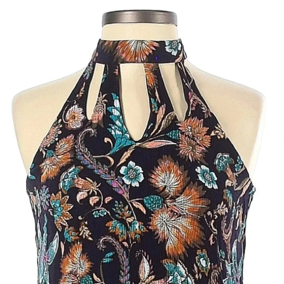 XHILARATION floral paisley gauzy cutout choker neckline halter midi dress size M - Picture 2 of 12